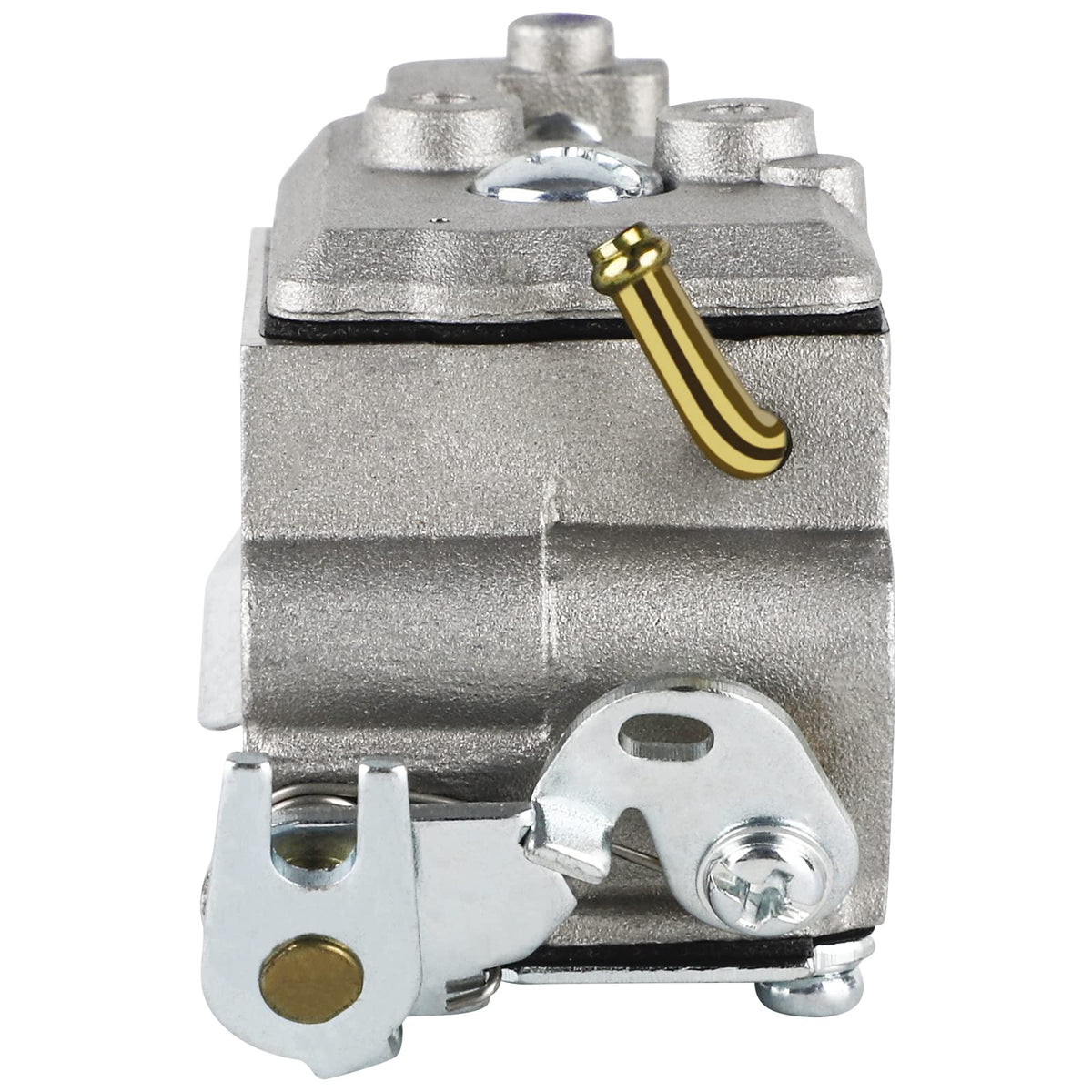 Carburetor side view showing precise fit and finish