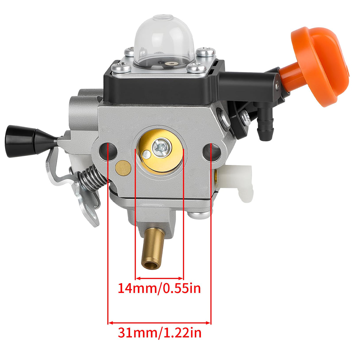 SIMPERAC FS91R carburetor side view shows compact design for easy replacement