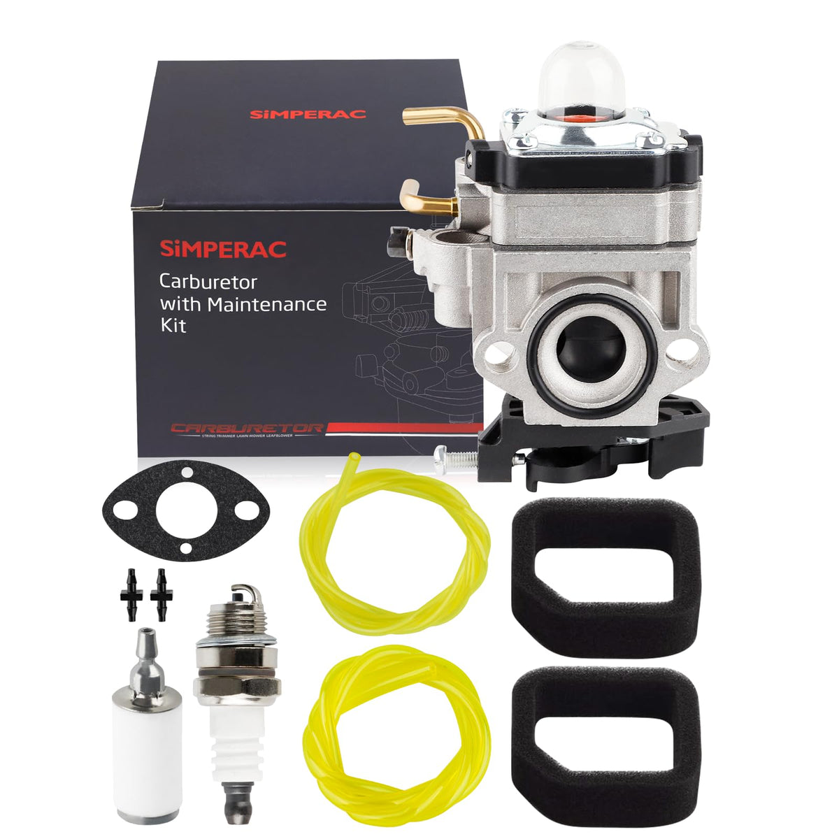 Simperac RY38BP carburetor closeup for Ryobi blower compatibility.