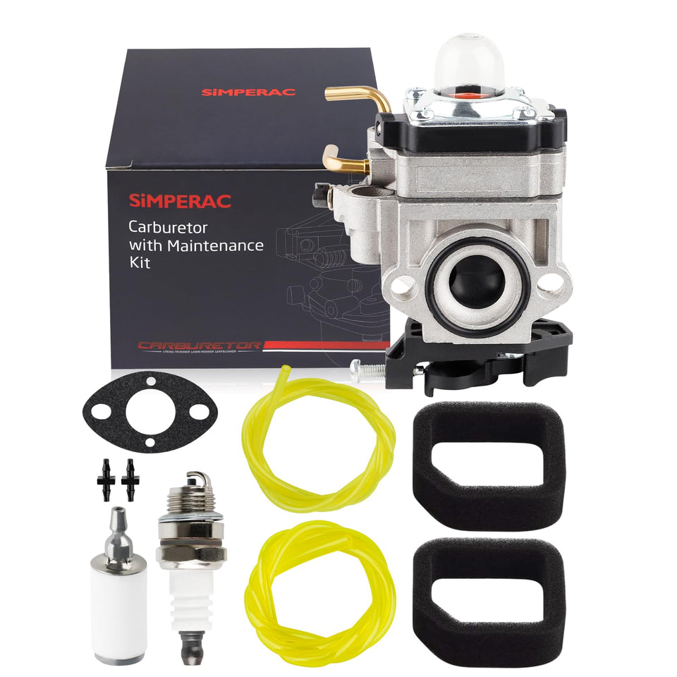 Simperac RY38BP carburetor closeup for Ryobi blower compatibility.