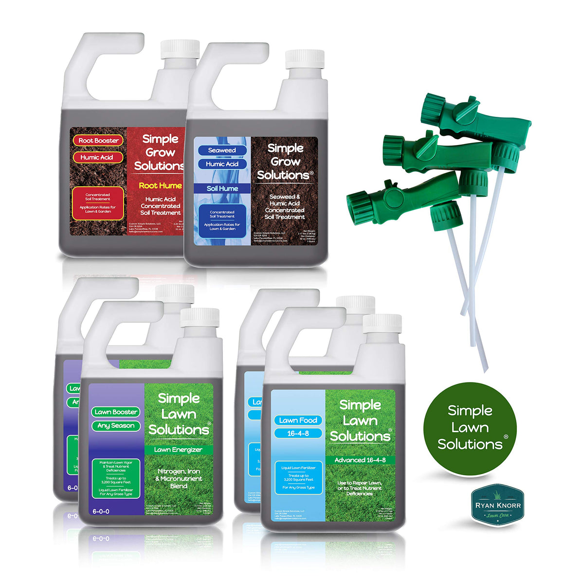 Simple Lawn Solutions 16-4-8 Lawn Food bottle promoting greener growth.