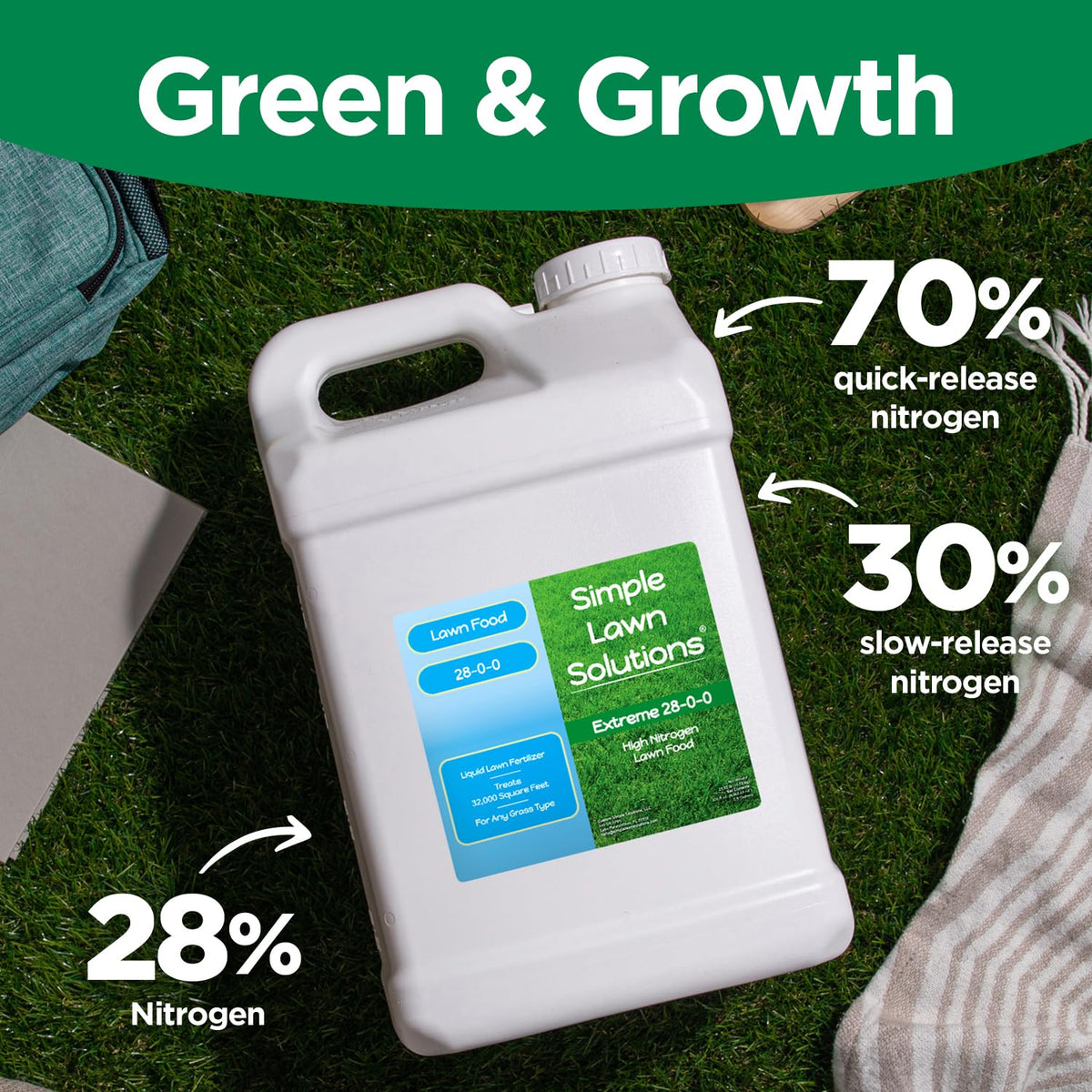 Hose-end sprayer refill with Simple Lawn Solutions for even turf coverage