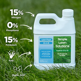 Simple Lawn Solutions humic acid-enhanced formula bottle supports soil vitality.