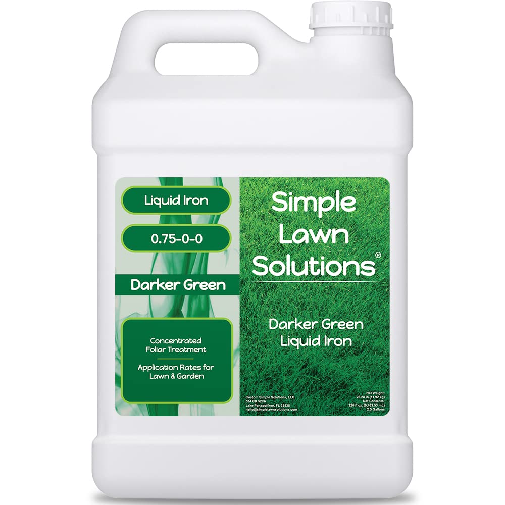 Simple Lawn Solutions Liquid Iron bottle pour for easy lawn color improvement.
