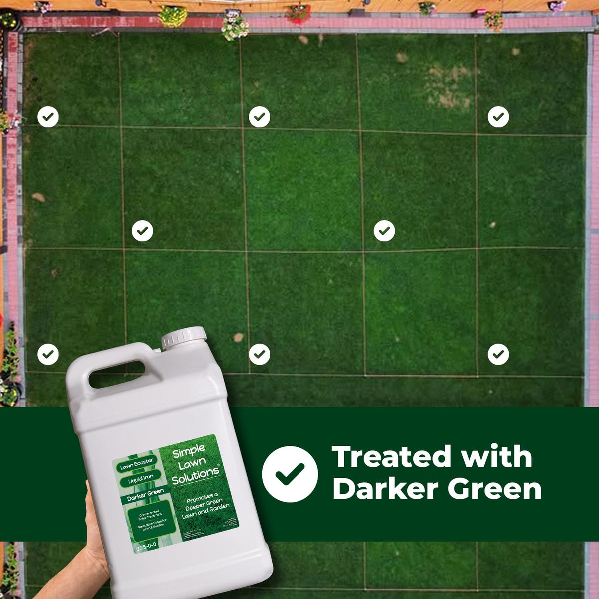 Lush lawn showing color boost from Darker Green Liquid Iron.