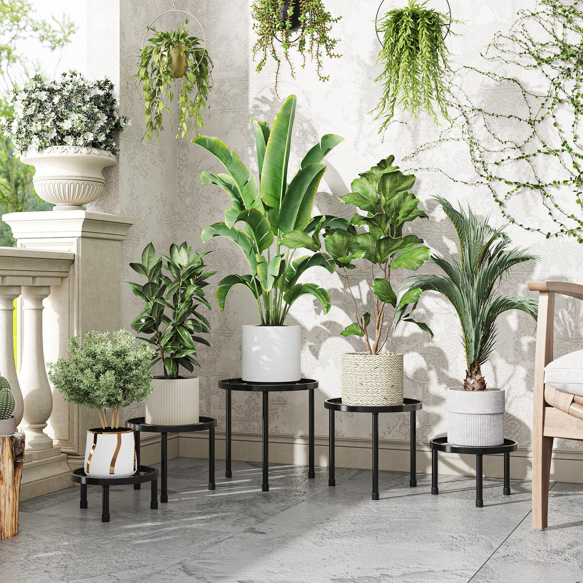 Simple Trending black plant stand with guard rails prevents pots from slipping