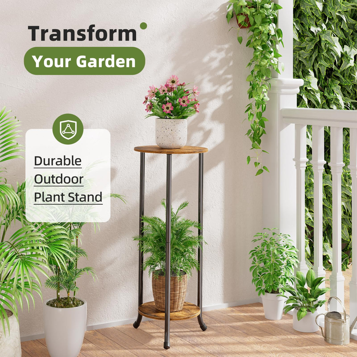 Simple Trending iron tubing with wood planks provides durable outdoor-ready support