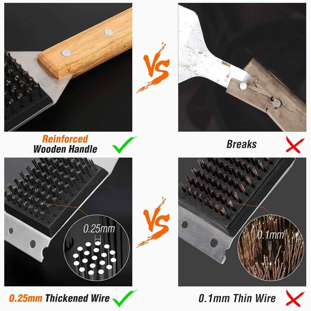 Anti-shedding bristles keep debris away from food during cleaning.