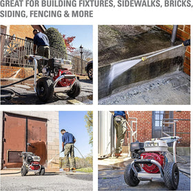 SIMPSON 16-inch steel wand highlights precise control for targeted cleaning.