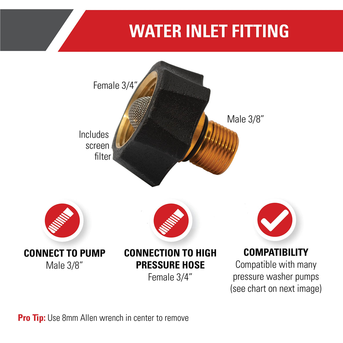 Simpson 7112362 3-8-inch male inlet end ready for garden hose connection.