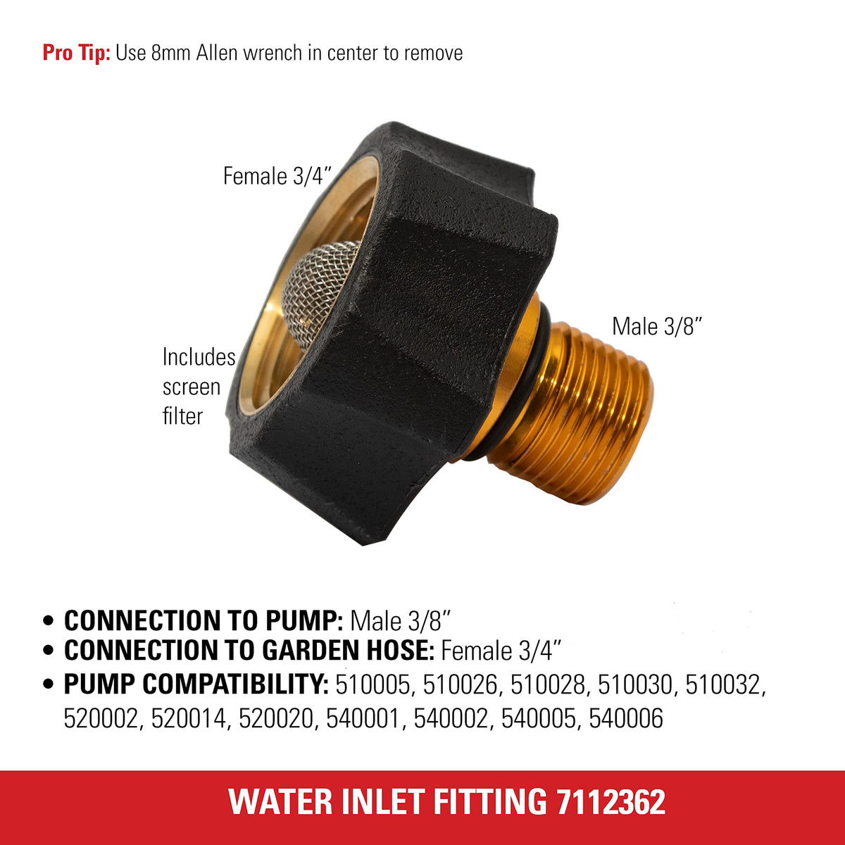 Simpson 7112362 inlet screen and O-ring protect the pump from debris.