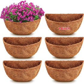 Singhoow 6-piece 14-inch half-round coco liner for hanging baskets preserves moisture for thriving plants.