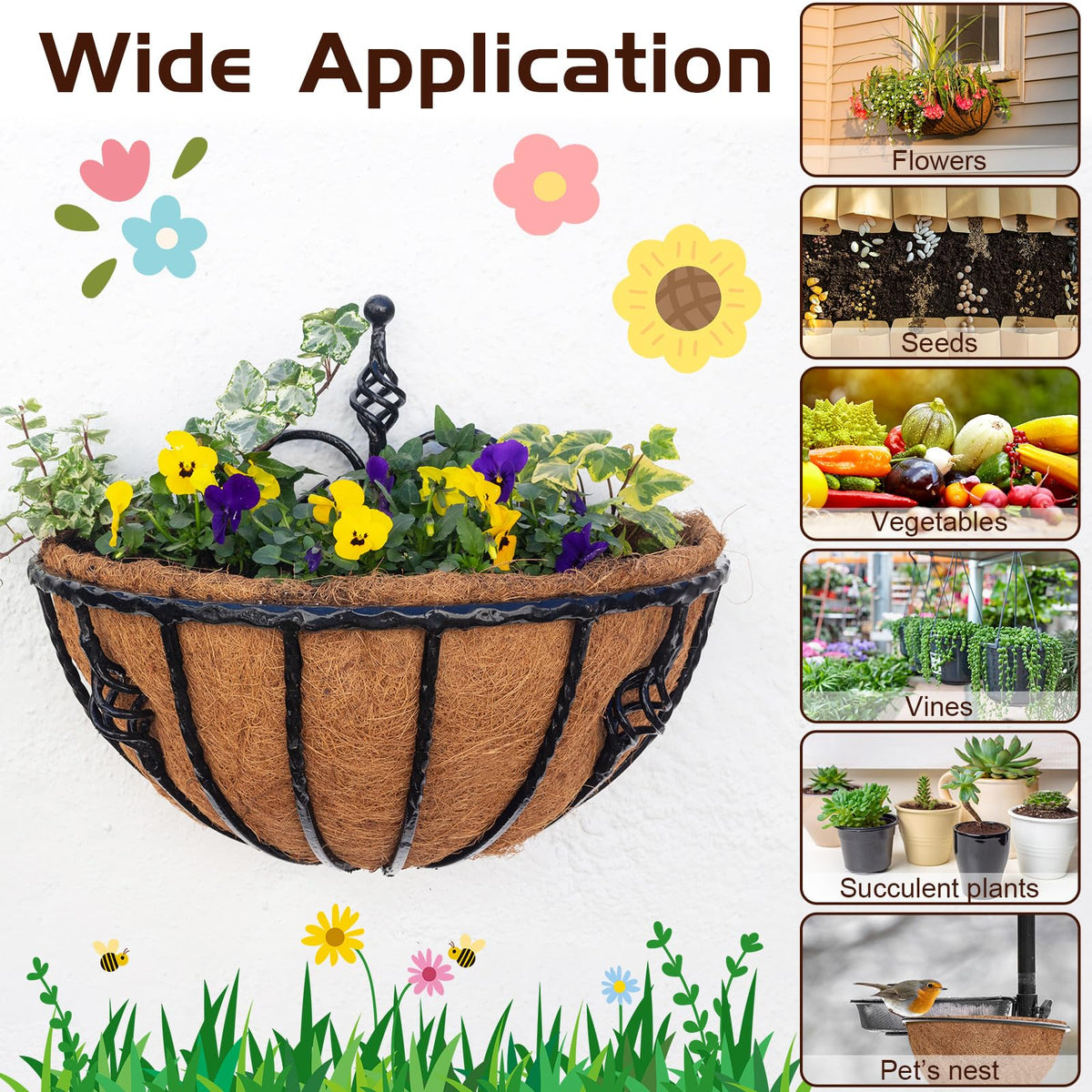 Singhoow half-circle coco liner for hanging baskets supports root health and tidy presentation.