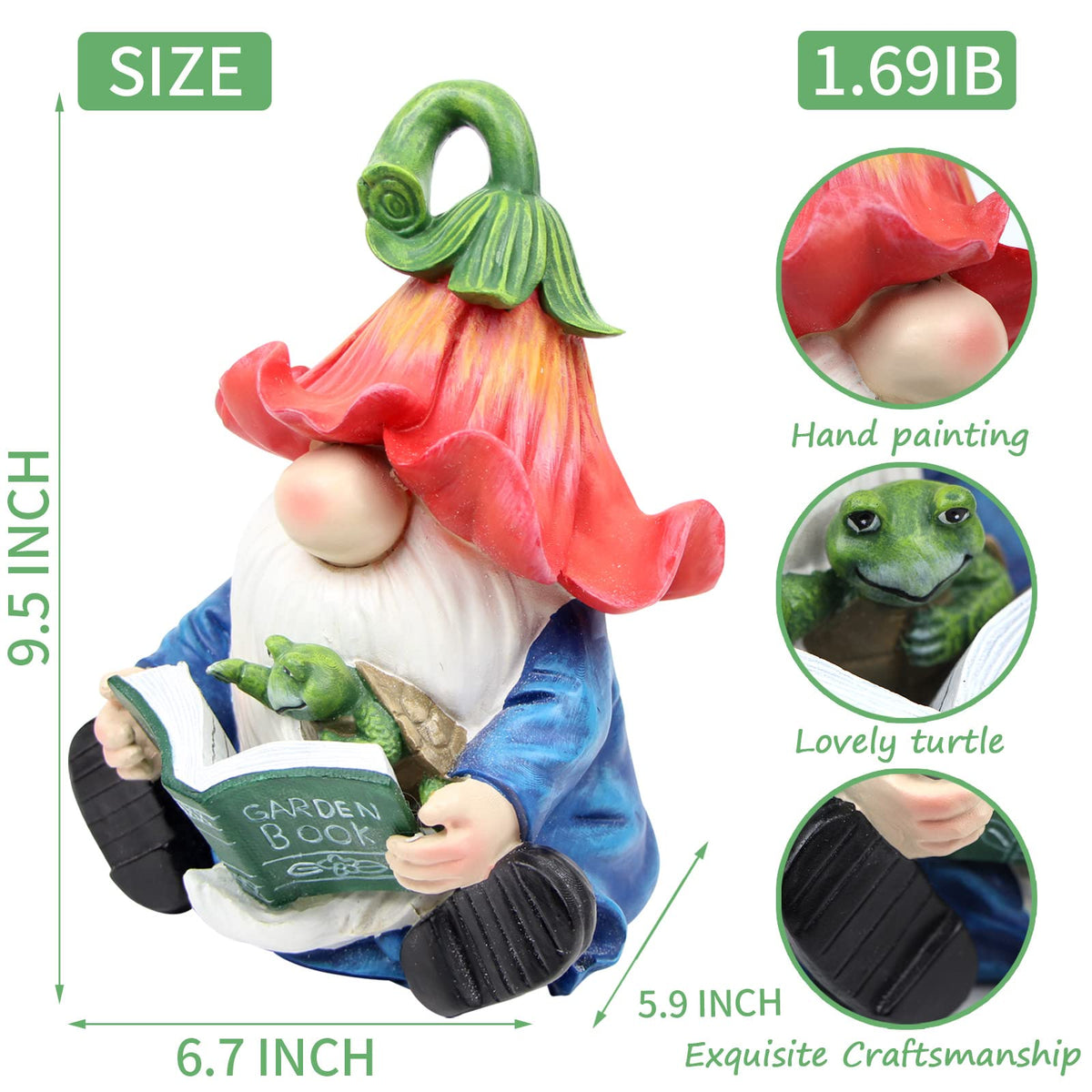 Sinhra gnome with solar panel powering night illumination for easy setup.