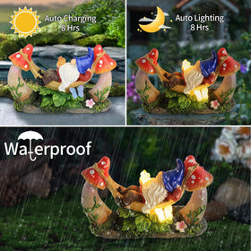 Sinhra weatherproof resin gnome suited for outdoor patio and porch use