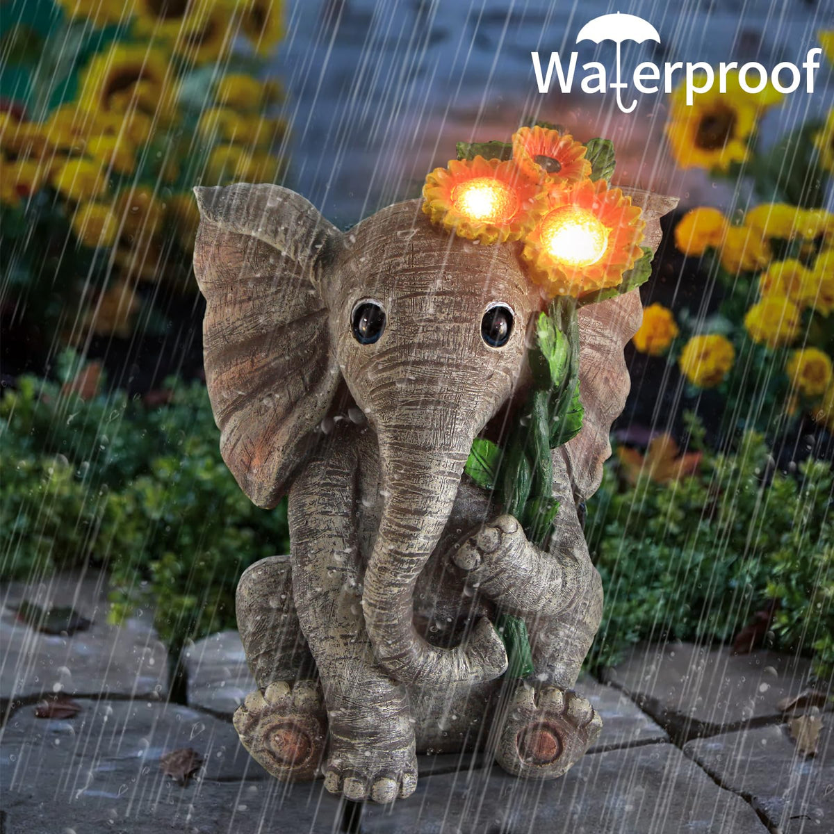 Sinhra housewarming gift elephant sunflower statue for indoor display.