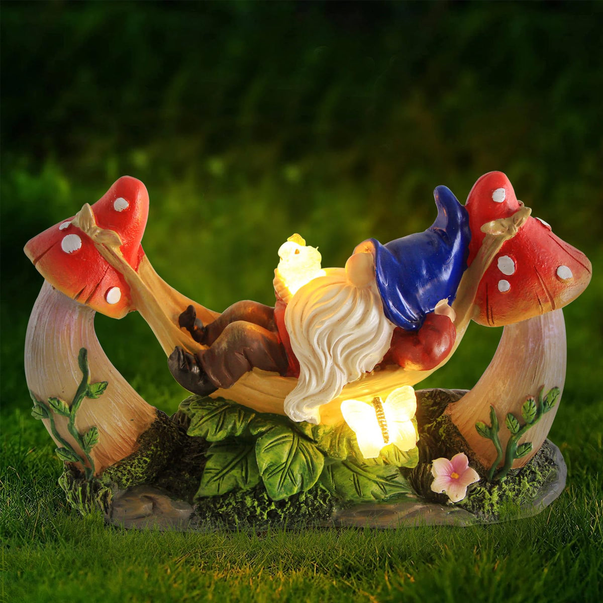Sinhra outdoor gnome hammock with bird enhances garden charm for patios and yards