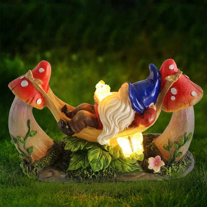 Sinhra outdoor gnome hammock with bird enhances garden charm for patios and yards