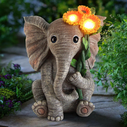 Sinhra outdoor elephant sunflower sculpture adds garden charm and optimism.