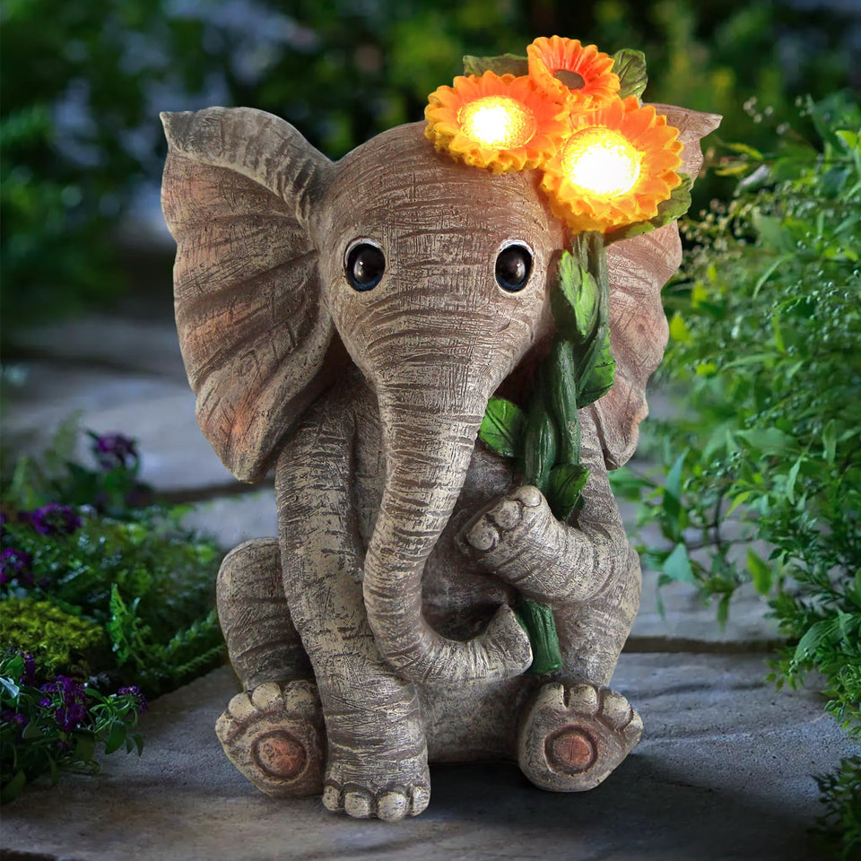 Sinhra outdoor elephant sunflower sculpture adds garden charm and optimism.