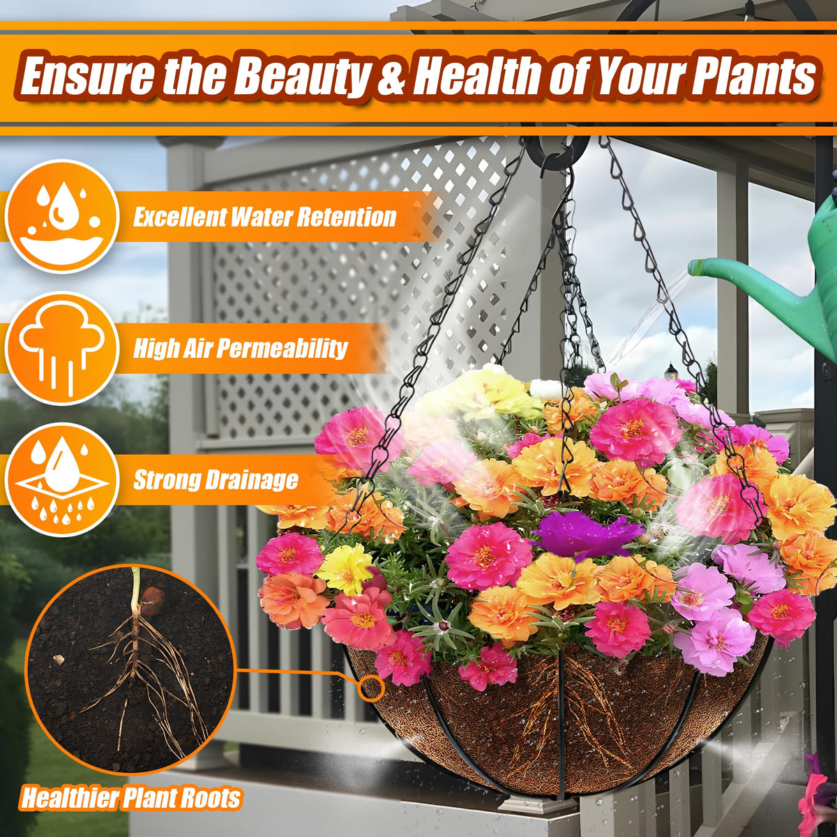 Sinimaka coconut fiber liner with sturdy weave supports durable soil and long life.