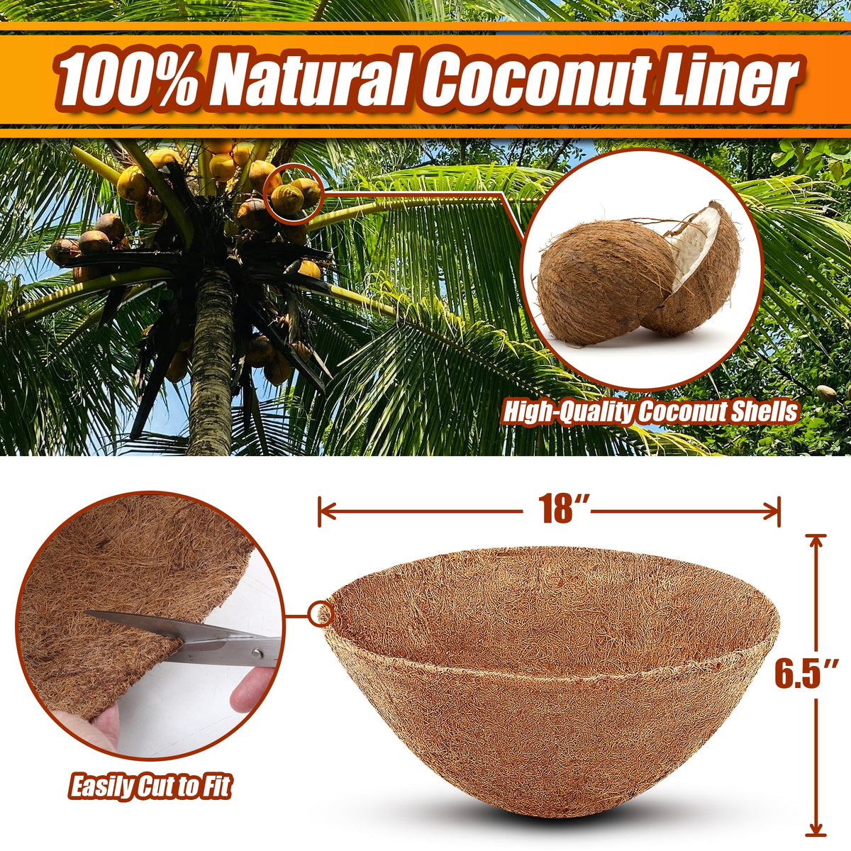Sinimaka hanging basket liner of coconut fiber promotes drainage and breathability for healthy roots.