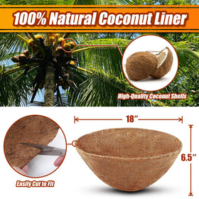 Sinimaka hanging basket liner of coconut fiber promotes drainage and breathability for healthy roots.