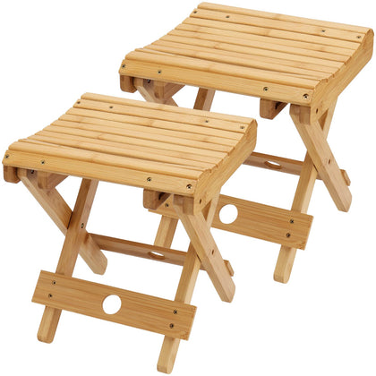 SINJEUN bamboo folding bench seat 12inch provides sturdy support for showering and seating