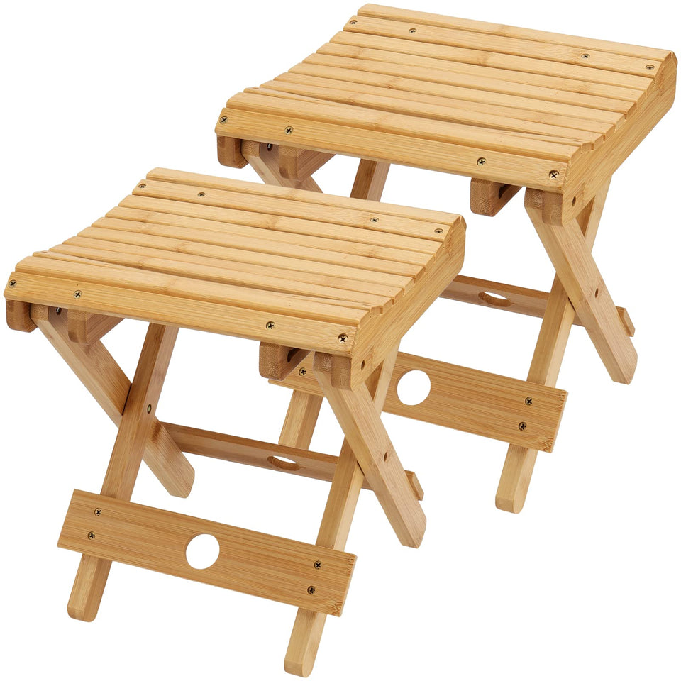 SINJEUN bamboo folding bench seat 12inch provides sturdy support for showering and seating