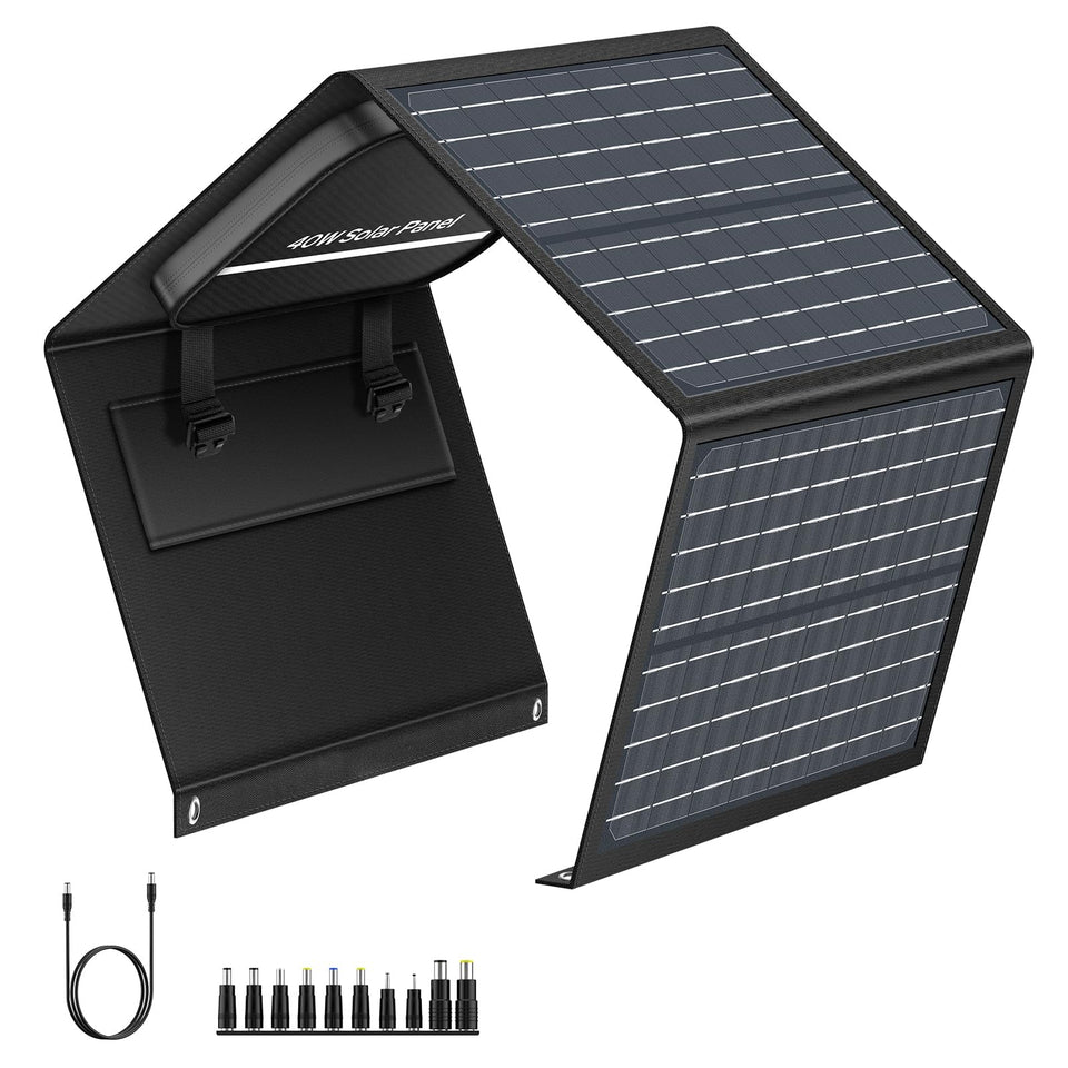 SinKeu 40W foldable solar panel closed, compact travel charging.