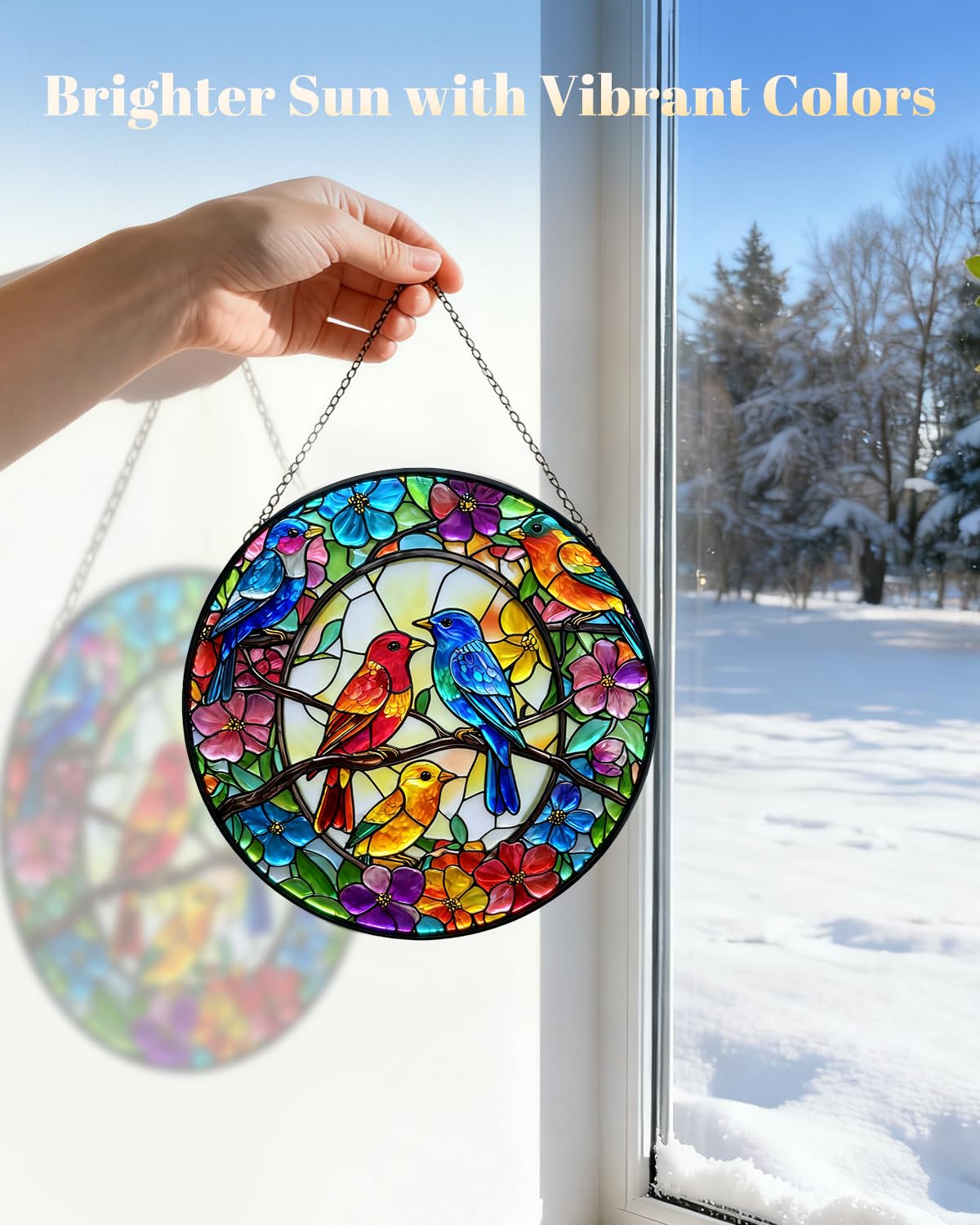 Sino Salected hand painted suncatcher shimmers as light shifts hues