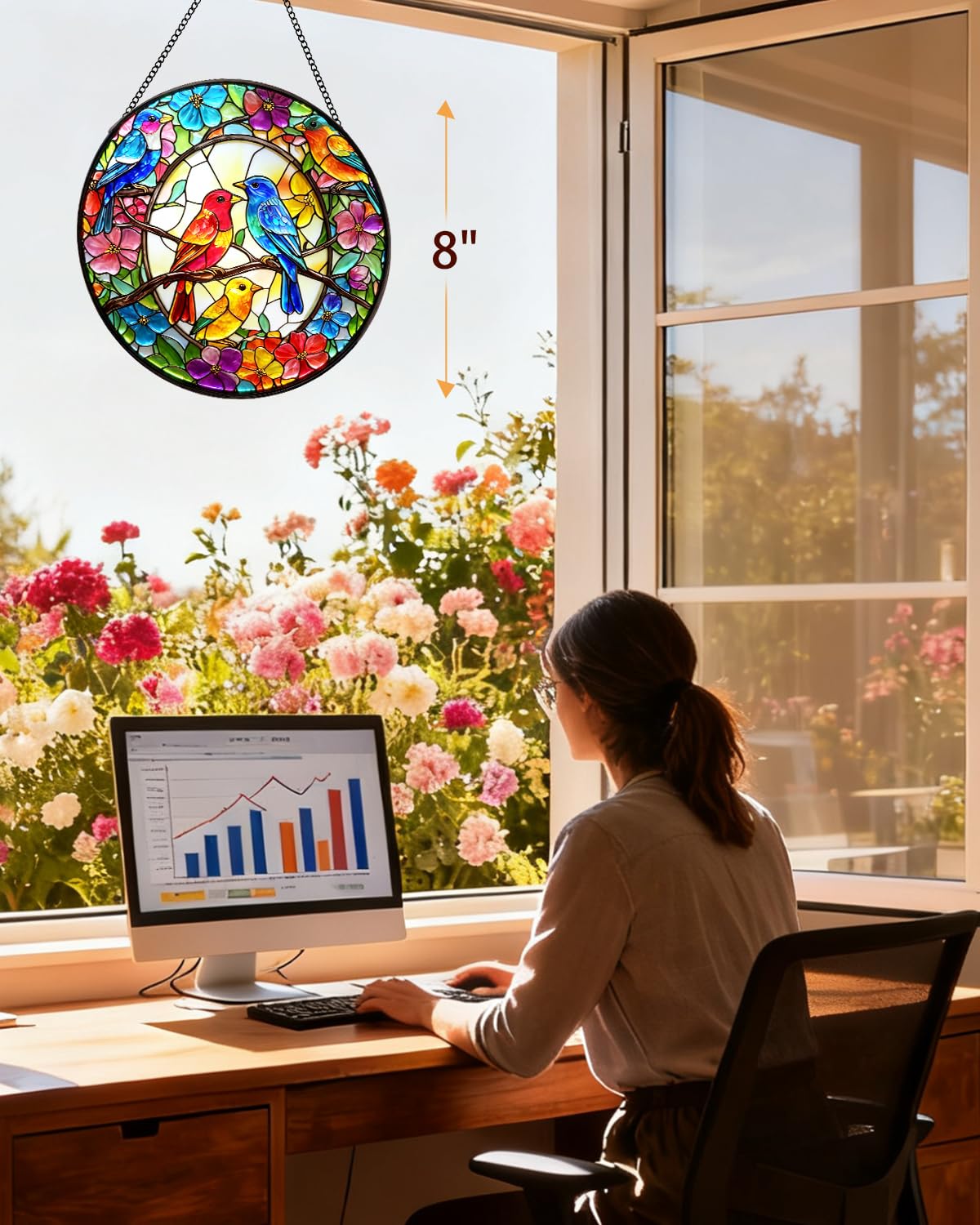 Double sided stained glass bird suncatcher adds versatile decor to walls or windows