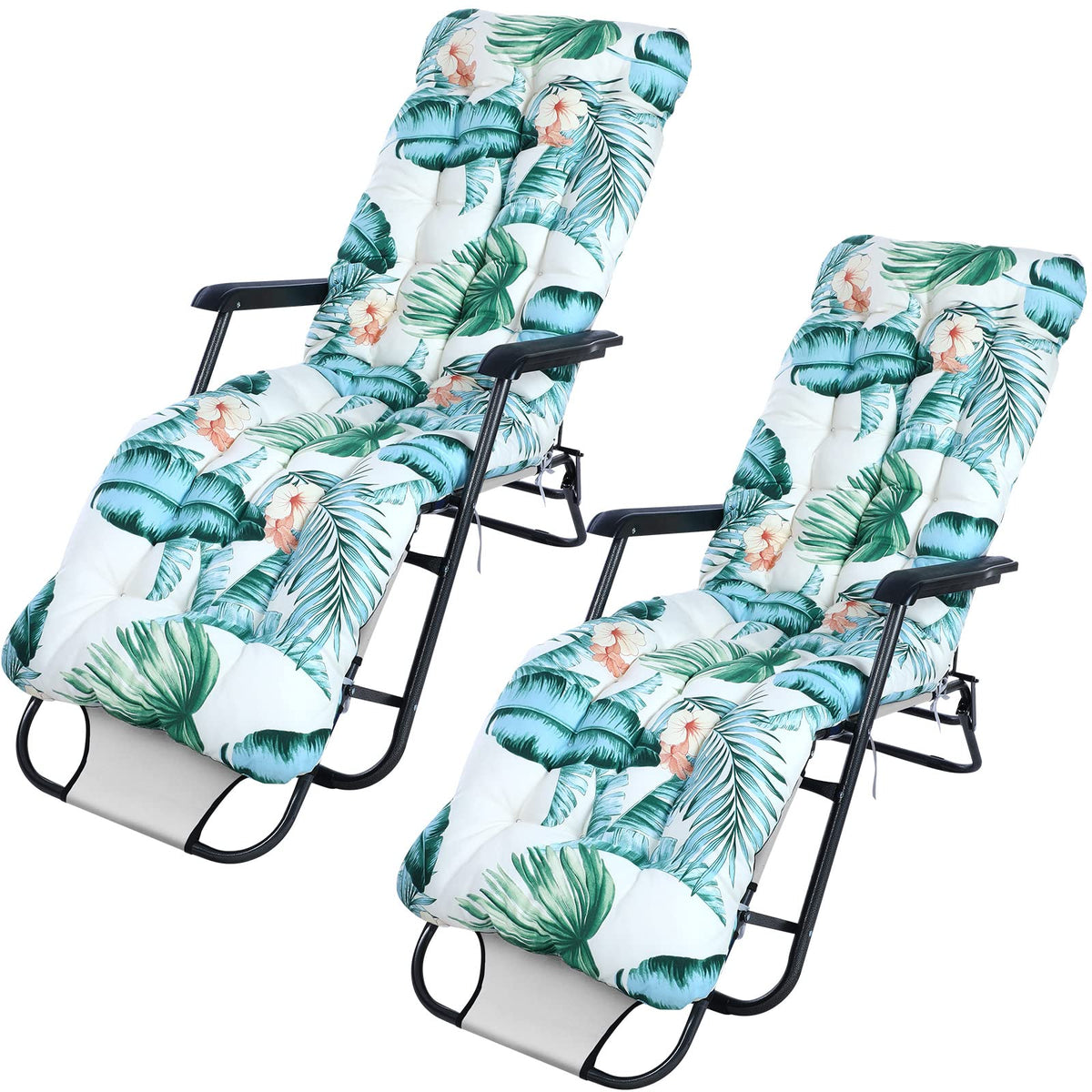 Sintuff chaise lounge cushion with green floral pattern for outdoor comfort.