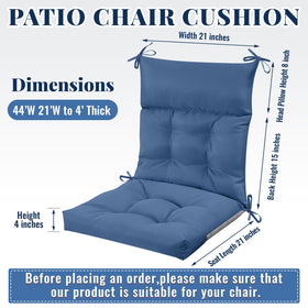 Sintuff denim blue patio cushion back provides supportive high-back seating.