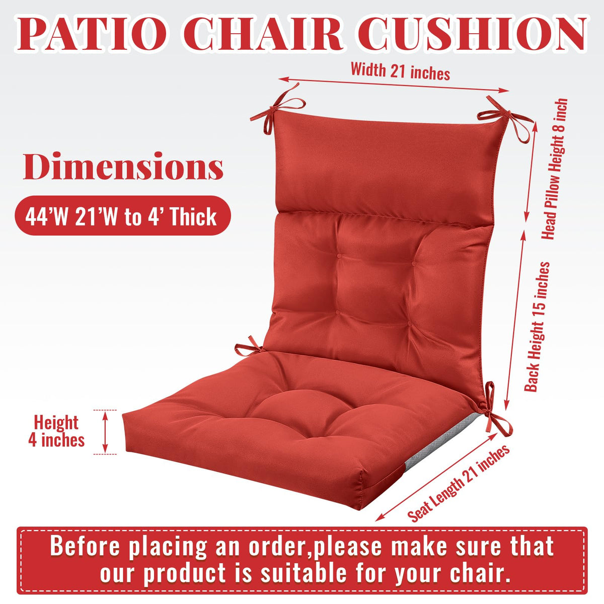 Sintuff red water-resistant outdoor chair cushion ideal for patios