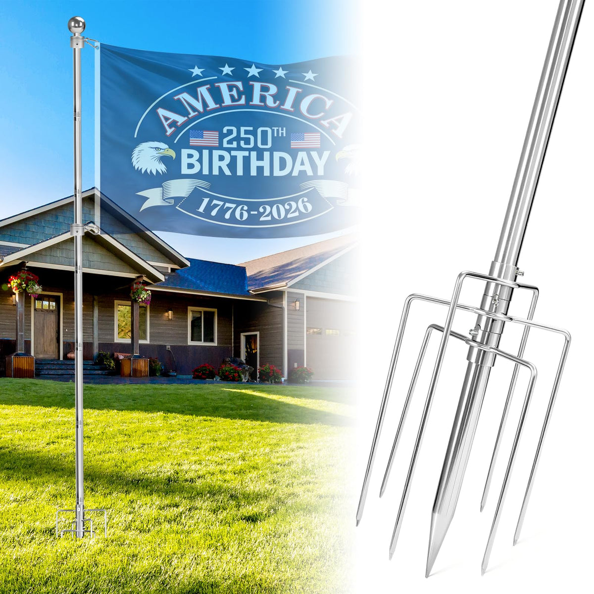 Sinyoeer 8ft inground flag pole enables a sturdy outdoor display