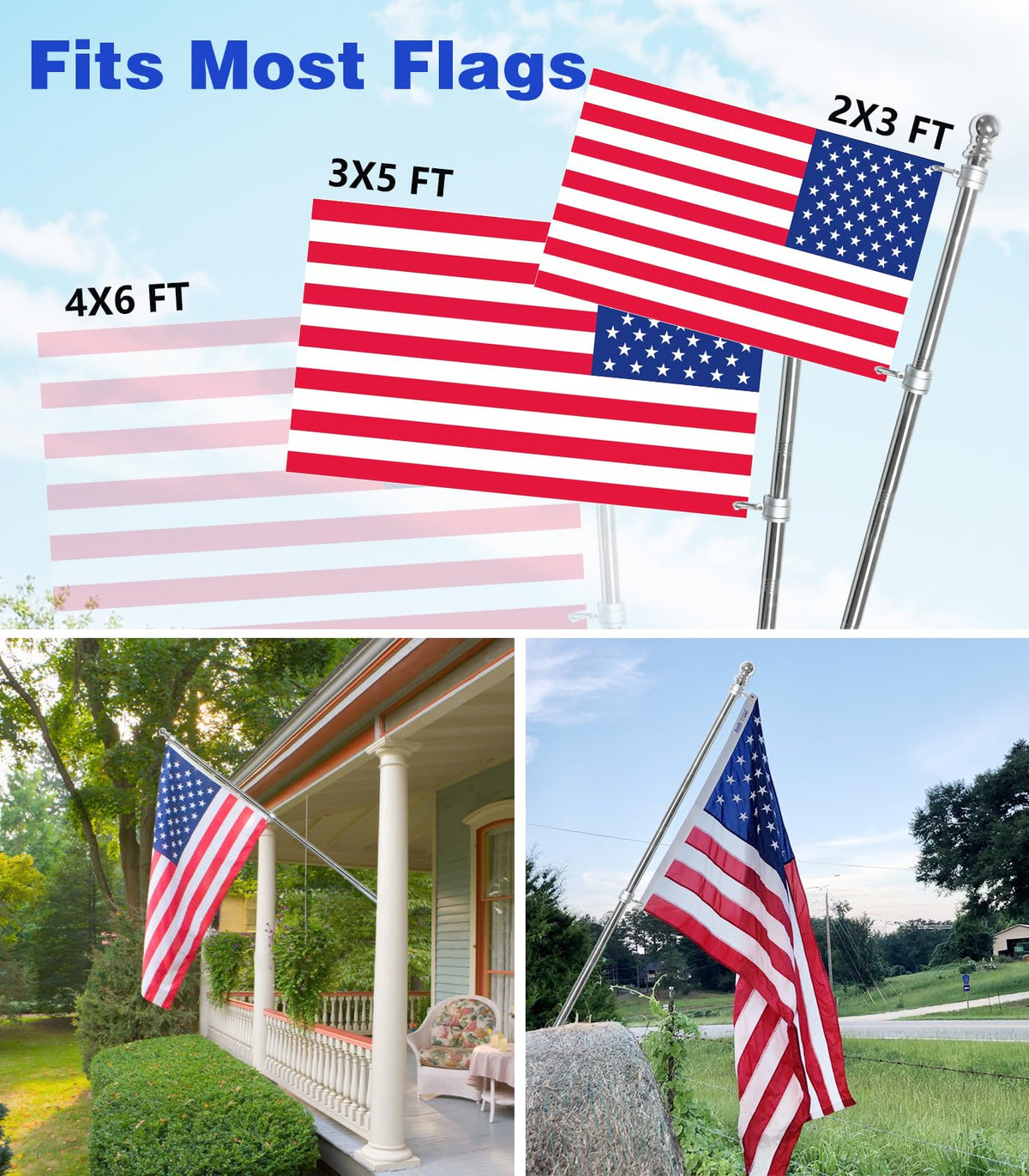 Sinyoeer compatible with 2x3, 3x5, and 4x6 flags for flexibility