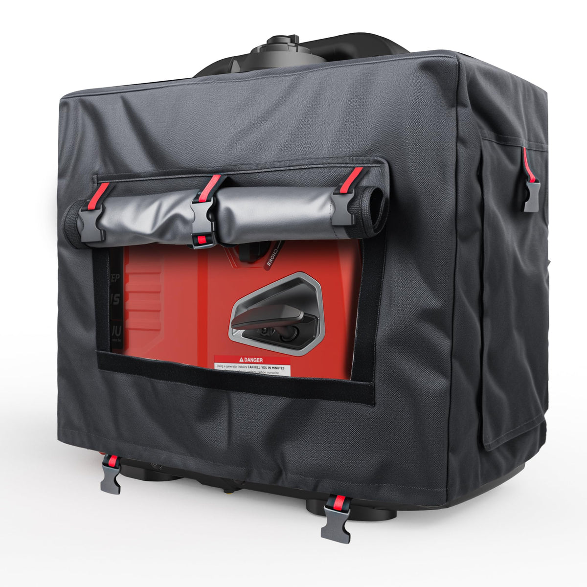 SIOKIUU outdoor generator cover in running setup with rolled sides for cooling