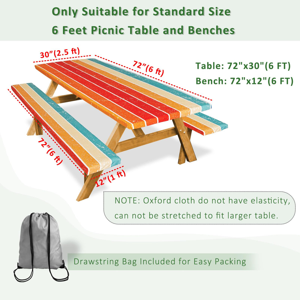 SiorVeol picnic table cover 96x30 rectangle guards large tables outdoors.