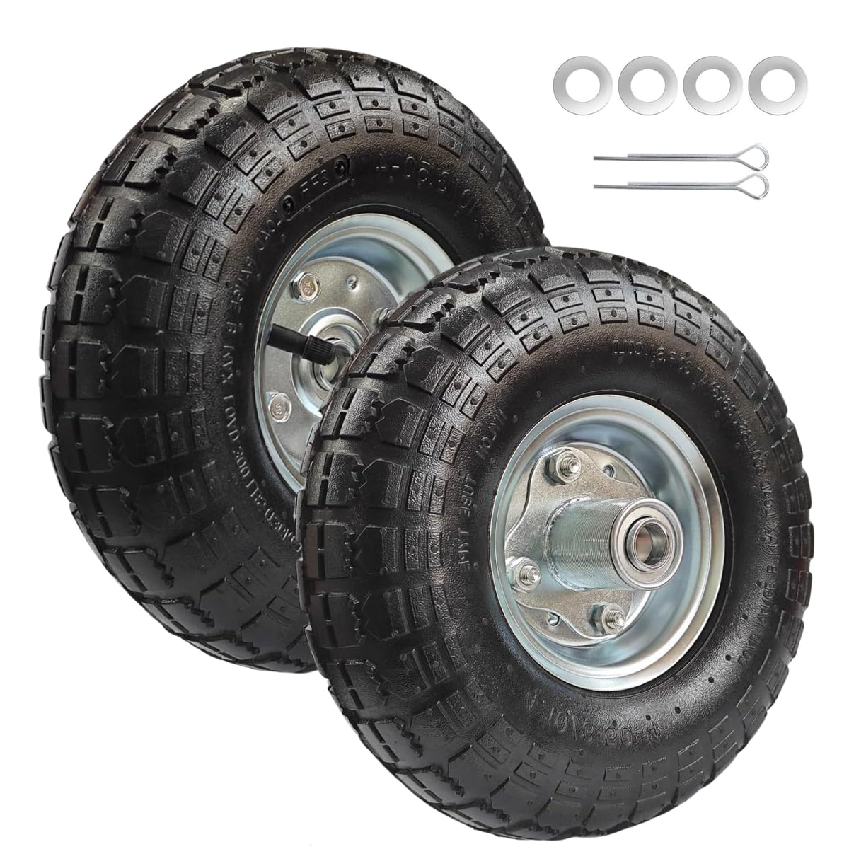 Siparts 10-inch pneumatic tire and wheel for smooth transport on carts.