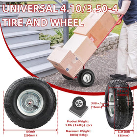 Siparts universal 4.10/3.50-4 tire fits Gorilla carts and dollies.