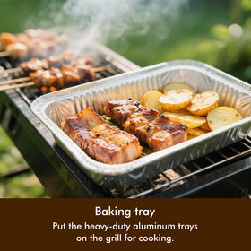 Sipnore heavy-duty grease tray keeps drippings contained during cooking.