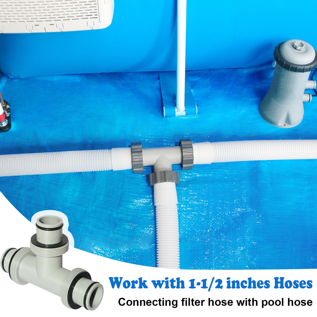 SIPTPNLEI 1.5-inch hose T-joint connects filter and inflow hoses smoothly