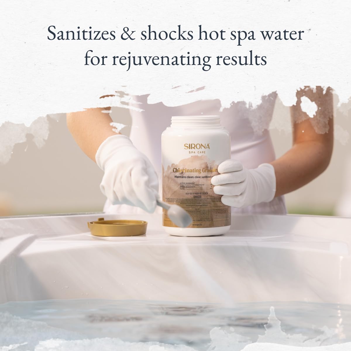 Sirona 82132 granules packaging highlights spa-ready chemistry for quick maintenance