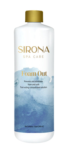 Sirona Foam Out bottle pours to quickly suppress spa foam and sudsing.
