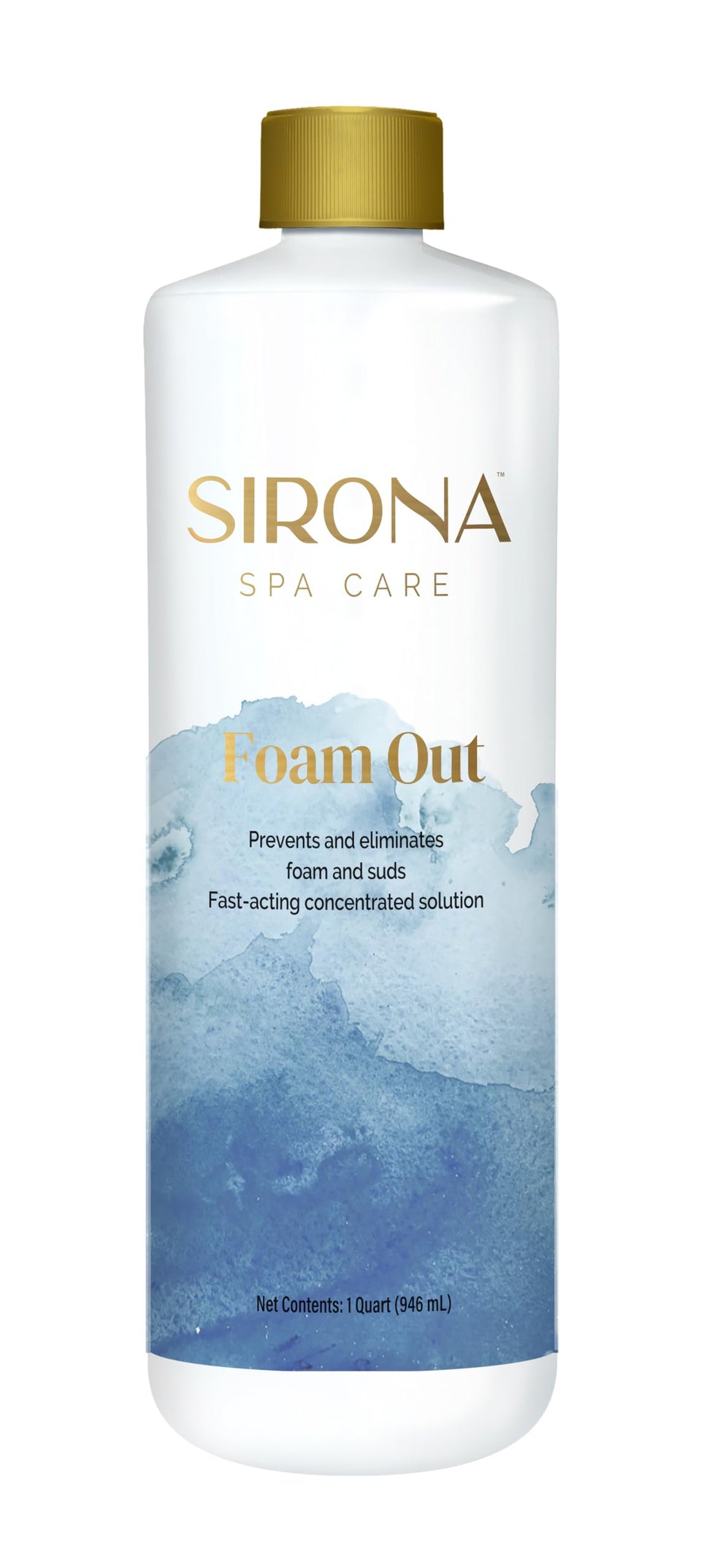 Sirona Foam Out bottle pours to quickly suppress spa foam and sudsing.
