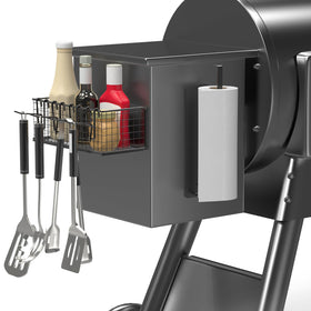 Sirozi magnetic storage bin attached to Traeger Ironwood 885 side panel for quick ingredient access.