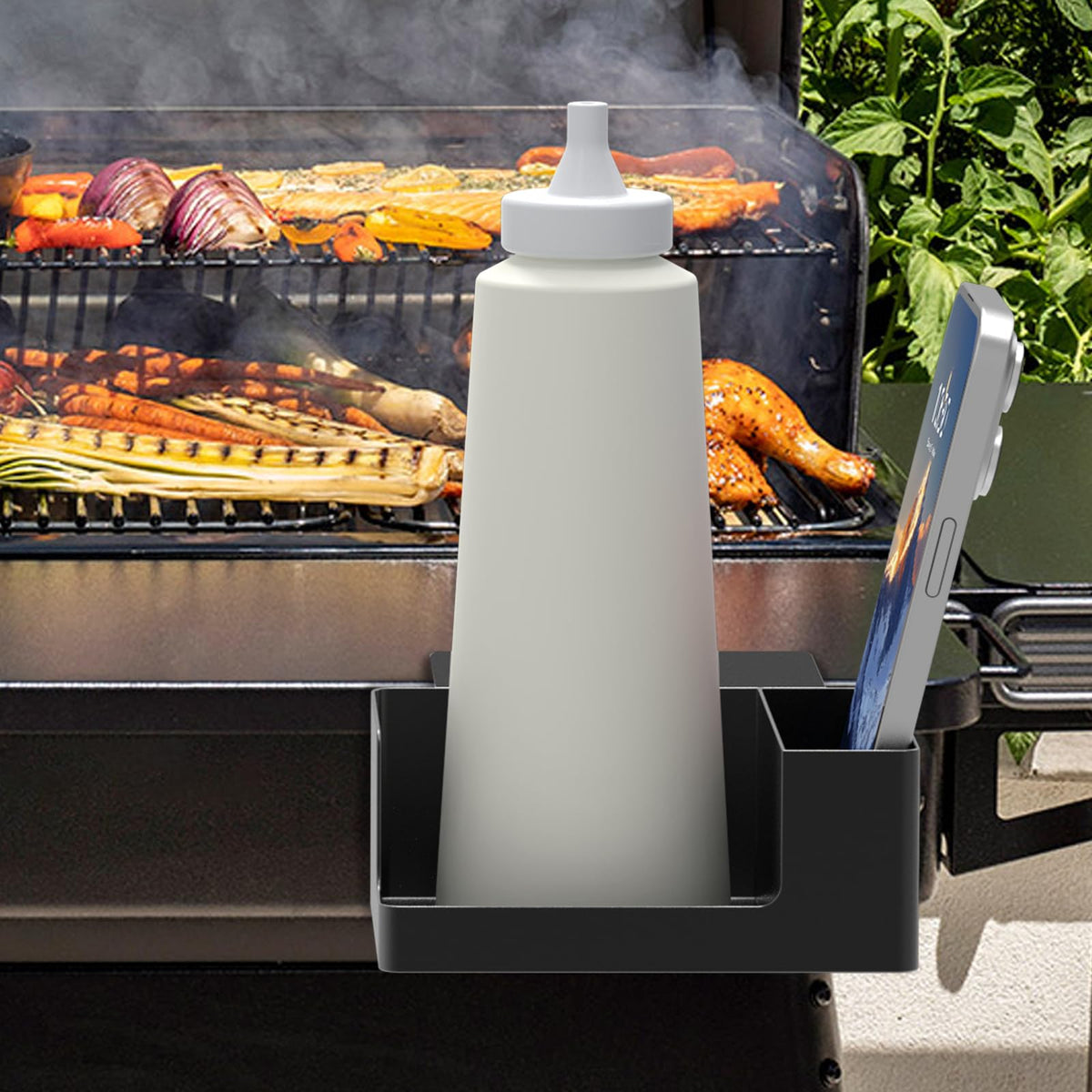 Sirozi versatile grill accessory supports drinks, tools, and phones.