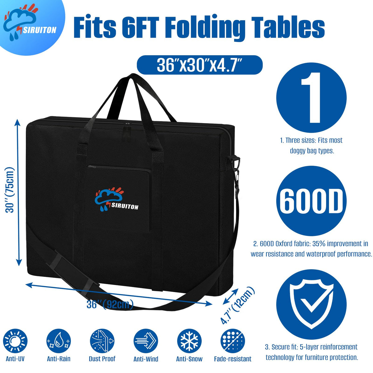 SIRUITON bag with shoulder strap and padded handles for easy outdoor transport.