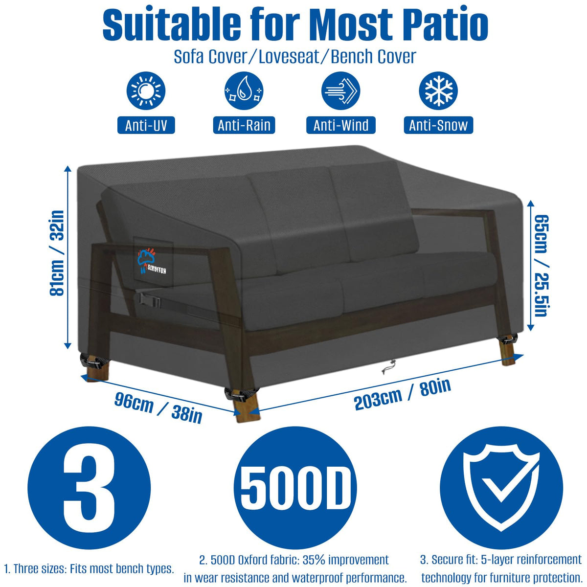 SIRUITON heavy-duty 500D Oxford fabric close-up shows rugged durability